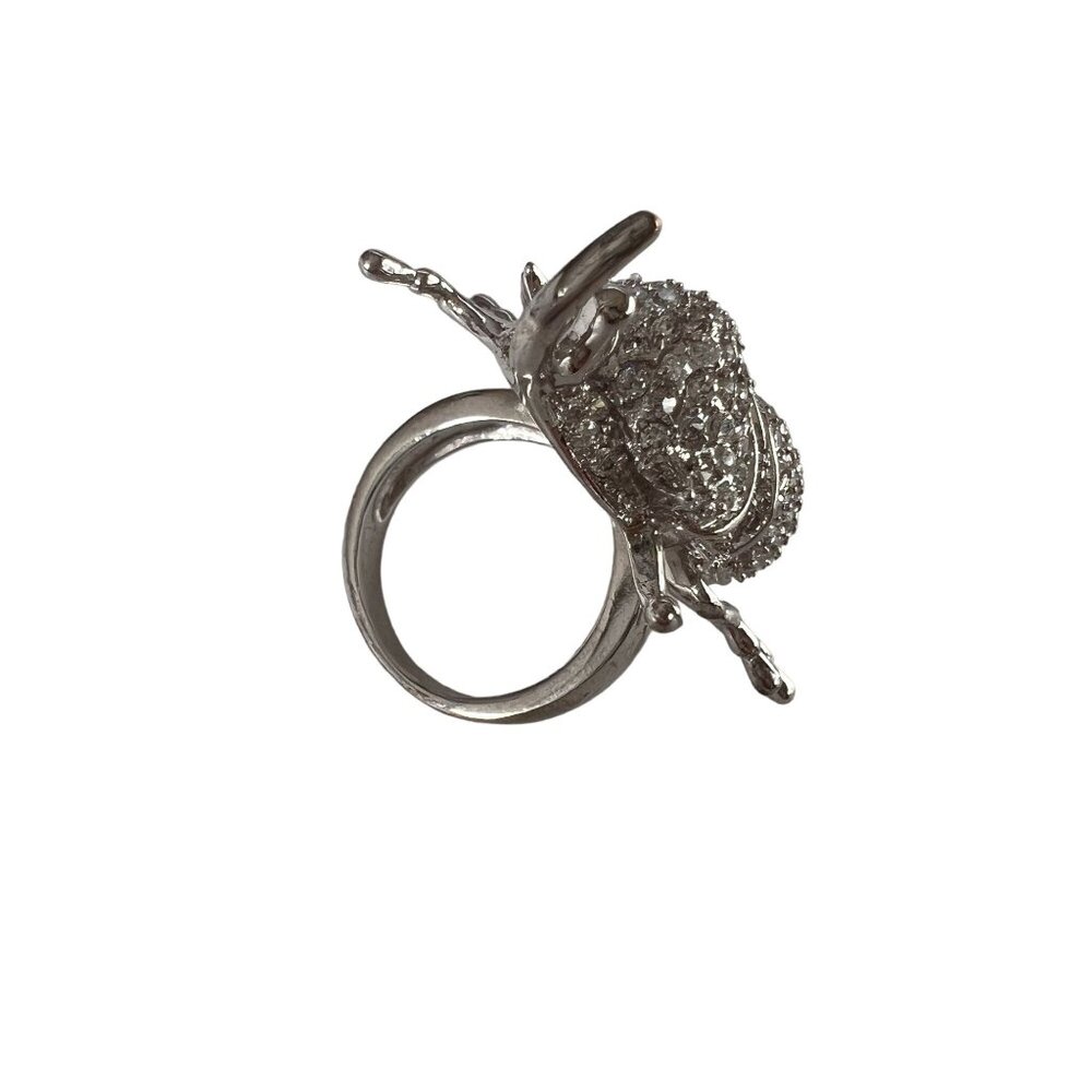 Anthropologie Oversized Sparkling Silver Beetle Scarab Ring Rhinestones … - Picture 5 of 6